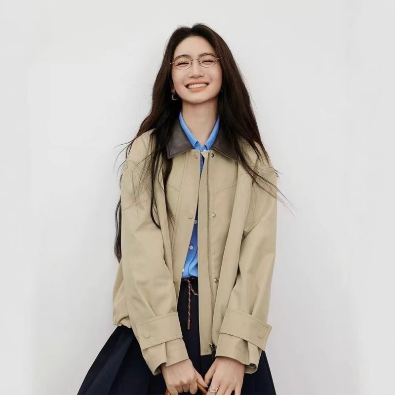 2026秋季新款外套翻领设计MIU风复古撞色休闲上衣宽松百搭夹克女