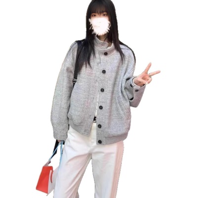 美式复古立领夹克外套女学生秋季新款设计感宽松百搭休闲棒球服潮