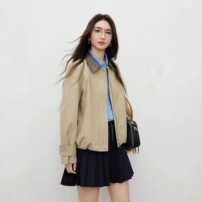 2026秋季新款外套翻领设计MIU风复古撞色休闲上衣宽松百搭夹克女