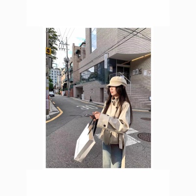 韩系短款风衣外套女英伦风立领收腰外套