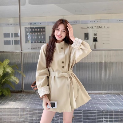 杏色巨好看蕾丝拼接衣外套女秋季2026新款小个子气质通勤休闲大衣