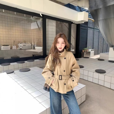 韩系短款风衣外套女英伦风立领收腰外套