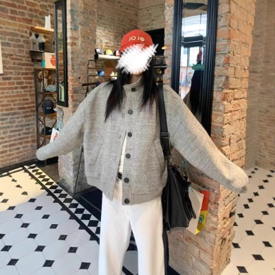 美式复古立领夹克外套女学生秋季新款设计感宽松百搭休闲棒球服潮
