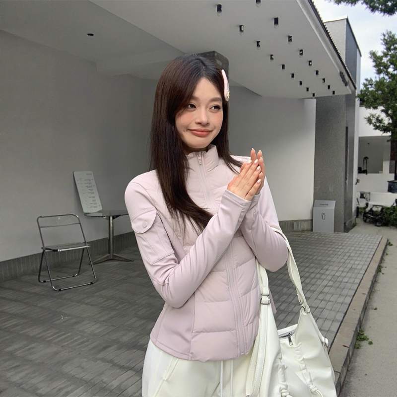 LULU秋冬季90白鹅绒羽绒服女短款气质修身跑步户外运动立领瑜伽服