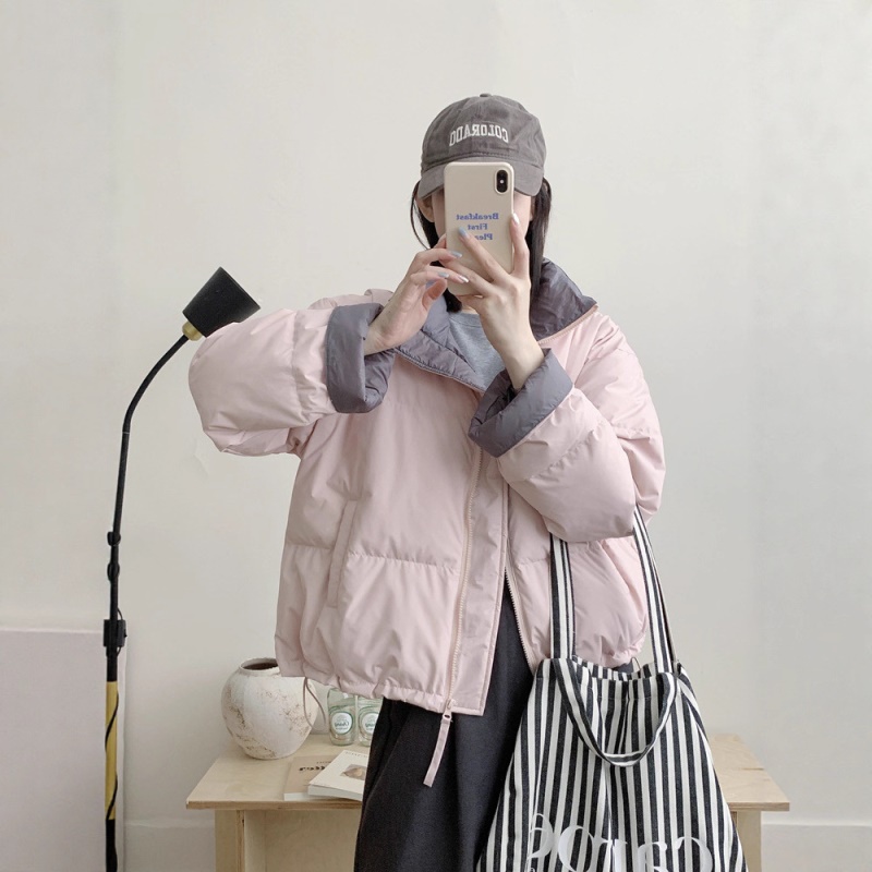 2026年新款鹅绒服女韩版加厚撞色小个子白鹅绒保暖面包服冬外套