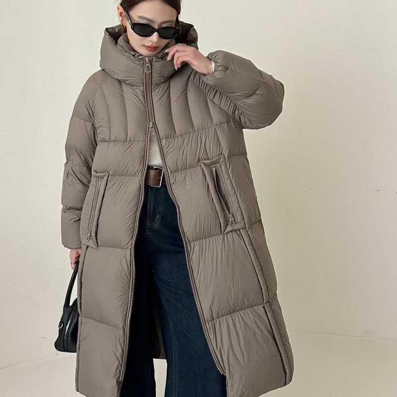 泡芙鹅绒服女长款过膝2026冬季新款90白人绒韩版连帽简约加厚外套