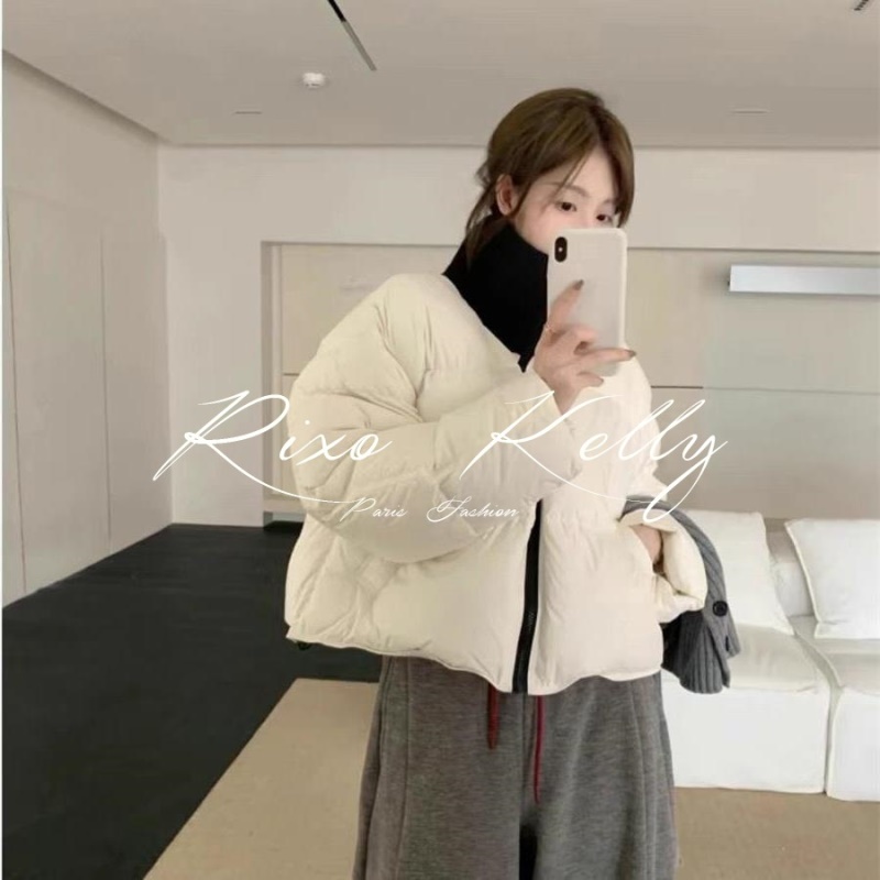 高端90白鹅绒针织高领羽绒服女短款2026冬季韩版宽松保暖面包服潮