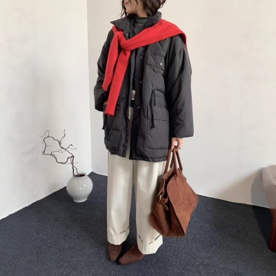 韩系东大门中长款90鹅绒服女宽松收腰简约羽绒服冬季新款轻薄外套