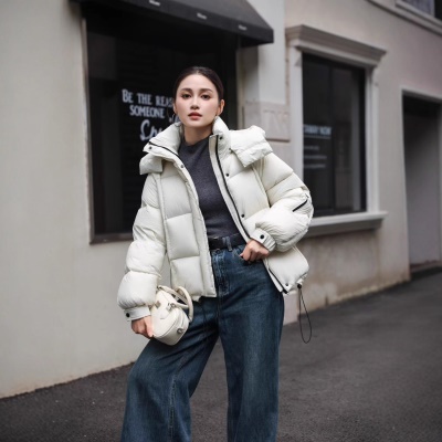 泡芙连帽短款高蓬白鹅绒羽绒服女2026冬季韩版宽松休闲面包服外套