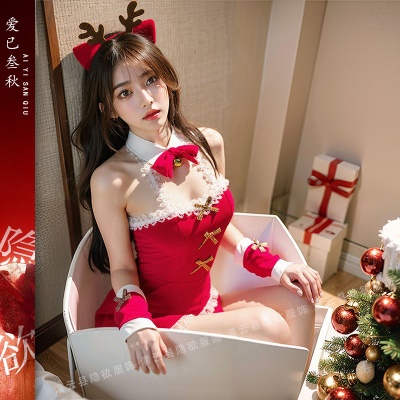 情趣内衣纯欲圣诞装性感制服免脱cospaly红色新年套装禁欲系吊带