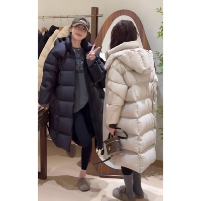 ~爆款连帽鹅绒服2026年女冬韩系加厚宽松过膝长款白鹅绒保暖外套