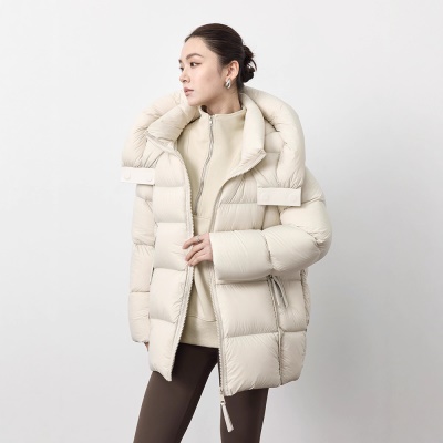 90白鹅绒2026冬新款连帽宽松茧型云朵泡芙羽绒服女中长款显瘦加厚