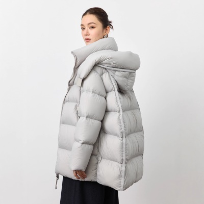 90白鹅绒2026冬新款连帽宽松茧型云朵泡芙羽绒服女中长款显瘦加厚