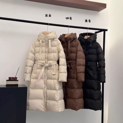 鹅绒服女长款过膝2026冬季新款连帽收腰修身显瘦加厚鹅绒腰带外套