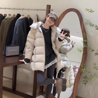 泡芙鹅绒服女中长款2026年新款冬季加厚保暖连帽90白鹅绒韩版外套