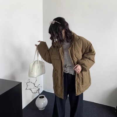 韩系东大门中长款90鹅绒服女宽松收腰简约羽绒服冬季新款轻薄外套