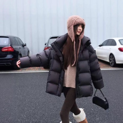 高端泡芙90白鹅绒羽绒服女一手长25冬季新款宽松加厚龟背连帽外套