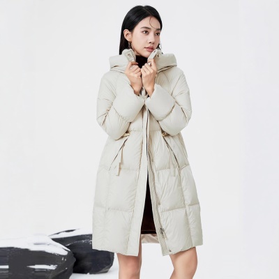 中长款鹅绒服女2026新款韩版时尚连帽小个子加厚白鹅绒面包服外套