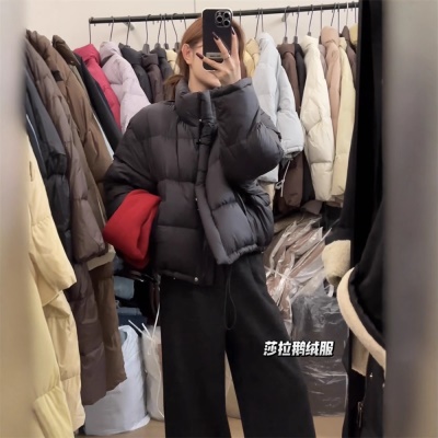 小个子鹅绒服女冬季2026新款短款立领宽松加厚白鹅绒面包服外套潮