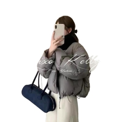 高端90白鹅绒针织高领羽绒服女短款2026冬季韩版宽松保暖面包服潮