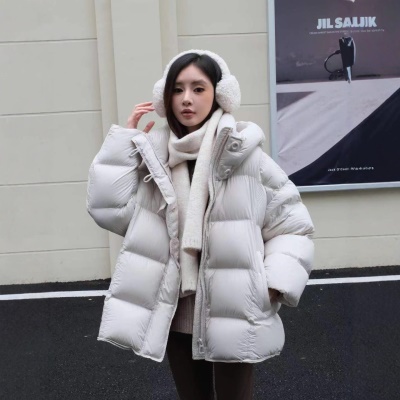 高端泡芙90白鹅绒羽绒服女一手长25冬季新款宽松加厚龟背连帽外套