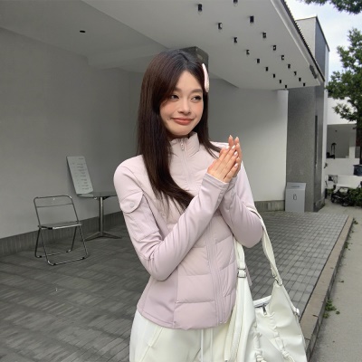 LULU秋冬季90白鹅绒羽绒服女短款气质修身跑步户外运动立领瑜伽服