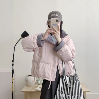 2026年新款鹅绒服女韩版加厚撞色小个子白鹅绒保暖面包服冬外套