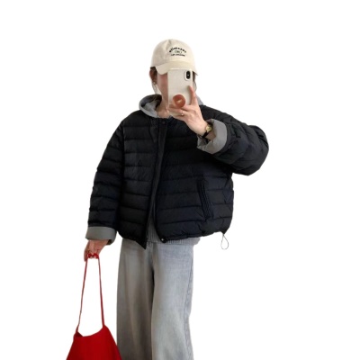 冬季2026新品韩系百搭休闲圆领撞色女小个子短款白鹅绒保暖外套