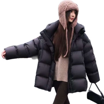 高端泡芙90白鹅绒羽绒服女一手长25冬季新款宽松加厚龟背连帽外套