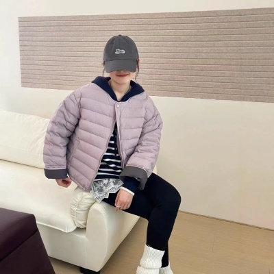 冬季2026新品韩系百搭休闲圆领撞色女小个子短款白鹅绒保暖外套