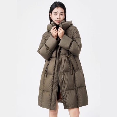 中长款鹅绒服女2026新款韩版时尚连帽小个子加厚白鹅绒面包服外套