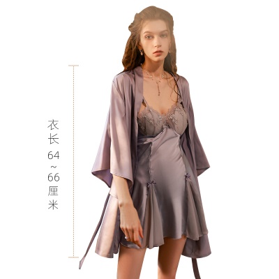 性感睡衣纯欲冰丝睡裙深V露背吊带胸垫高级感家居服法式免脱套装