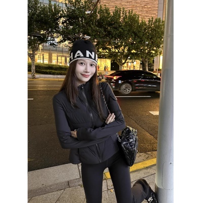 LULU秋冬季90白鹅绒羽绒服女短款气质修身跑步户外运动立领瑜伽服