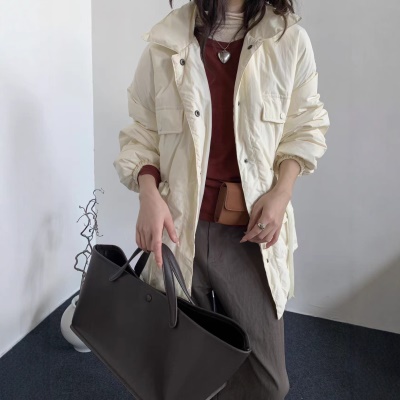韩系东大门中长款90鹅绒服女宽松收腰简约羽绒服冬季新款轻薄外套