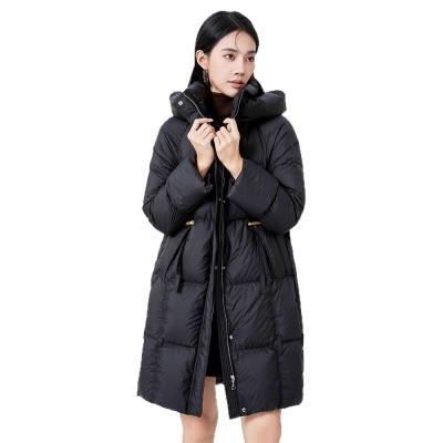 中长款鹅绒服女2026新款韩版时尚连帽小个子加厚白鹅绒面包服外套
