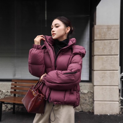 泡芙连帽短款高蓬白鹅绒羽绒服女2026冬季韩版宽松休闲面包服外套
