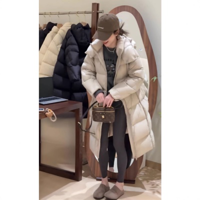 ~爆款连帽鹅绒服2026年女冬韩系加厚宽松过膝长款白鹅绒保暖外套