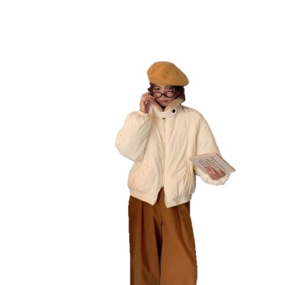 2026新款90鹅绒服法式蓝色设计感羊羔毛翻领短款羽绒服百搭外套
