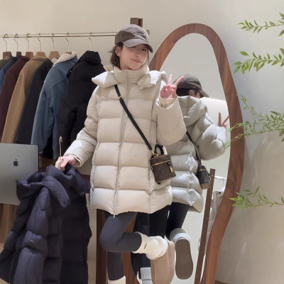 泡芙鹅绒服女中长款2026年新款冬季加厚保暖连帽90白鹅绒韩版外套