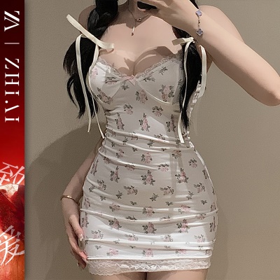 性感睡衣纯欲碎花睡裙修身显瘦包臀裙甜美性暗示大码吊带一件代发