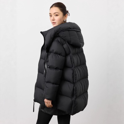 90白鹅绒2026冬新款连帽宽松茧型云朵泡芙羽绒服女中长款显瘦加厚