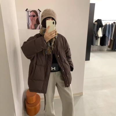 韩版2026新款小个子鹅绒服女加厚百搭面包服短款宽松显瘦立领外套