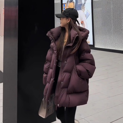 2026年冬季新款轻奢白绒服女中长款小个子时尚加厚宽松面包服外套