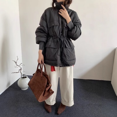 韩系东大门中长款90鹅绒服女宽松收腰简约羽绒服冬季新款轻薄外套