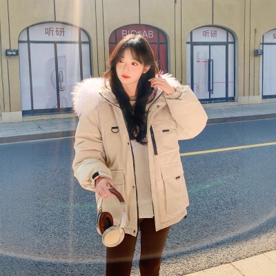 2026冬季新款毛领工装派克90鹅绒服女中长款鹅绒男女情侣加厚外套