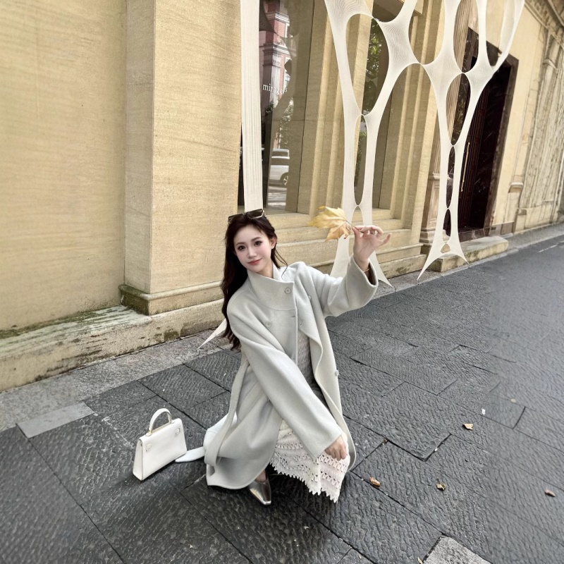 韩系双排扣大衣羊绒女气质纯羊毛手工双面毛呢外套昆山羊绒大衣