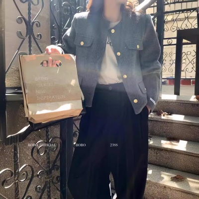短款小香风羊毛大衣女春季高级感小个子羊绒格雷系穿搭毛呢外套女