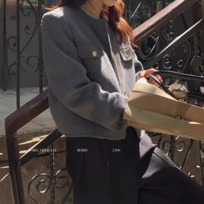短款小香风羊毛大衣女春季高级感小个子羊绒格雷系穿搭毛呢外套女