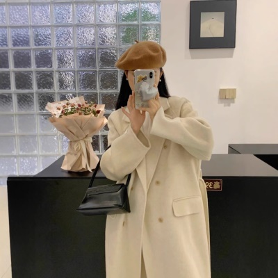100羊毛法式上衣纯羊毛大衣毛呢外套女双排扣羊绒韩系昆山羊毛