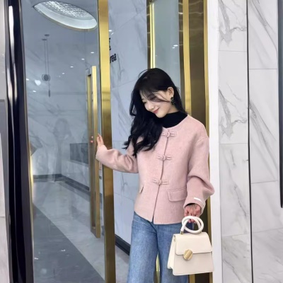 24羊毛大衣盘扣小香风短款小个子穿搭双面羊绒毛呢外套女轻奢